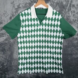 PJ Paul Jones Mens Polo Shirt L Green White Argyle Diamond Print Golf